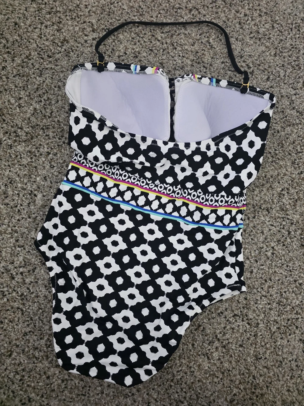 Trina Turk Black & White Patterned One-Piece Swimsuit with Color Trim Nwt $165